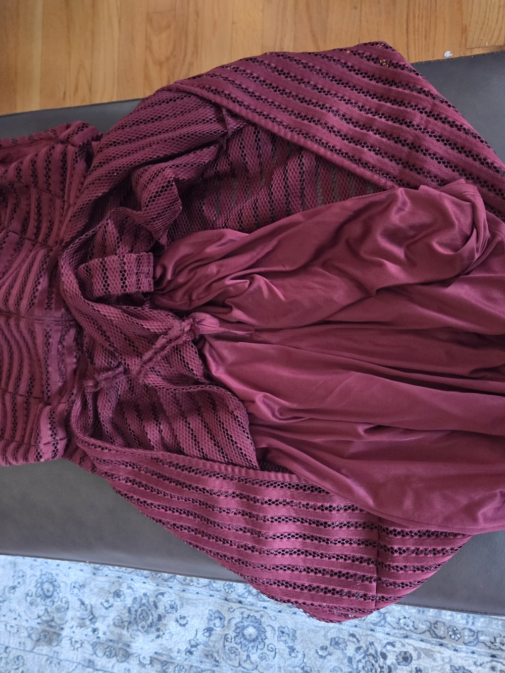 Ashley Graham x Beyond Clouds Maroon Striped Mesh Fit & Flare Dress - Size 14 - Picture 11 of 12
